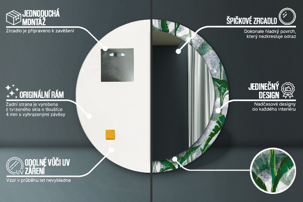 Miroir rond imprimé Feuilles tropicales