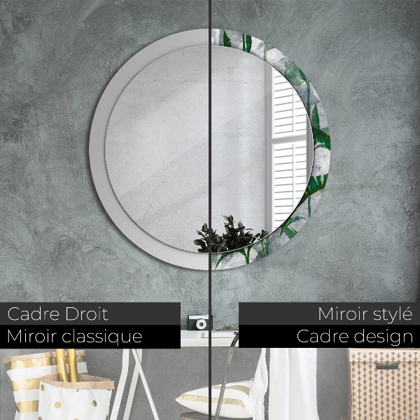 Miroir rond imprimé Feuilles tropicales