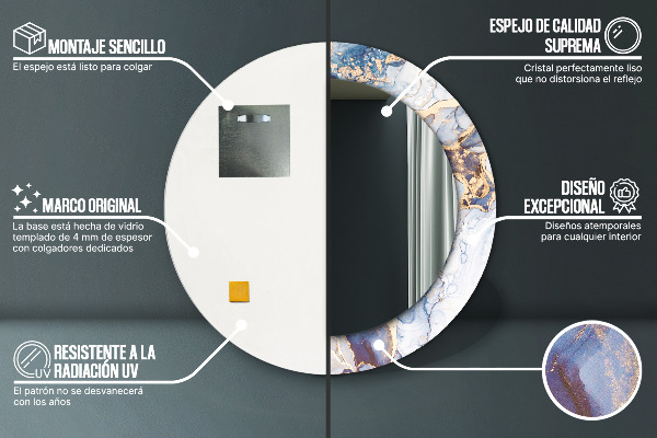 Miroir rond imprimé Art liquide abstrait