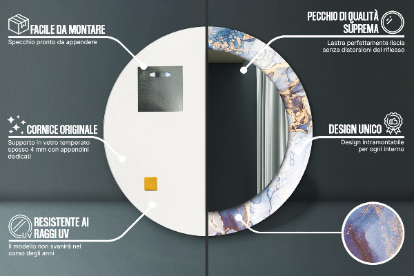 Miroir rond imprimé Art liquide abstrait
