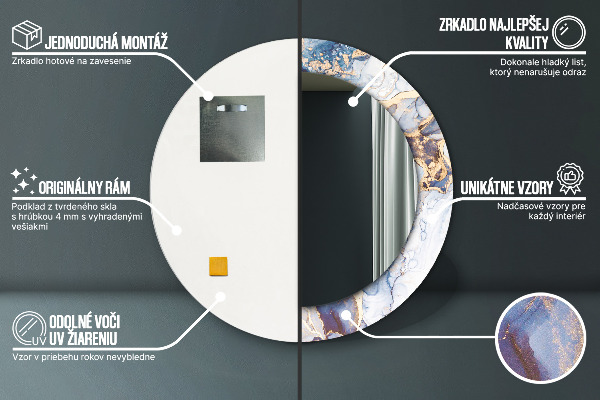 Miroir rond imprimé Art liquide abstrait