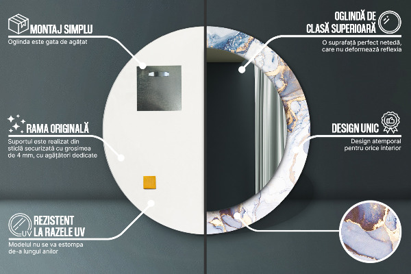 Miroir rond imprimé Art liquide abstrait