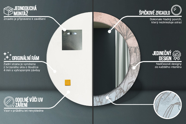 Miroir rond imprimé Fleurs tropicales