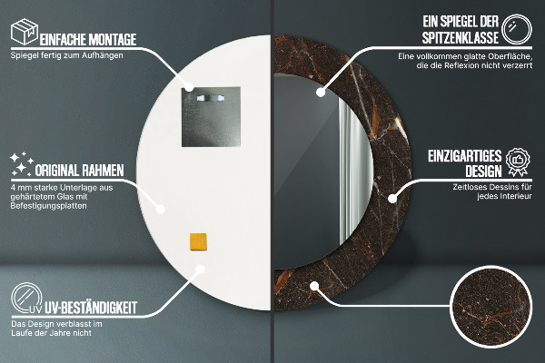 Miroir rond imprimé Marbre brun