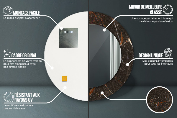 Miroir rond imprimé Marbre brun