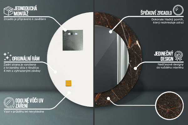 Miroir rond imprimé Marbre brun