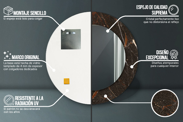 Miroir rond imprimé Marbre brun