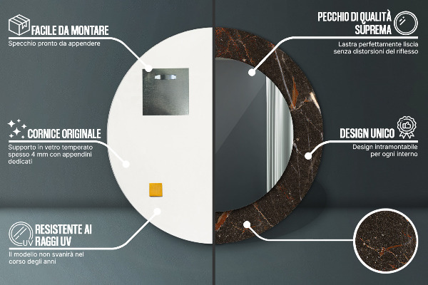Miroir rond imprimé Marbre brun