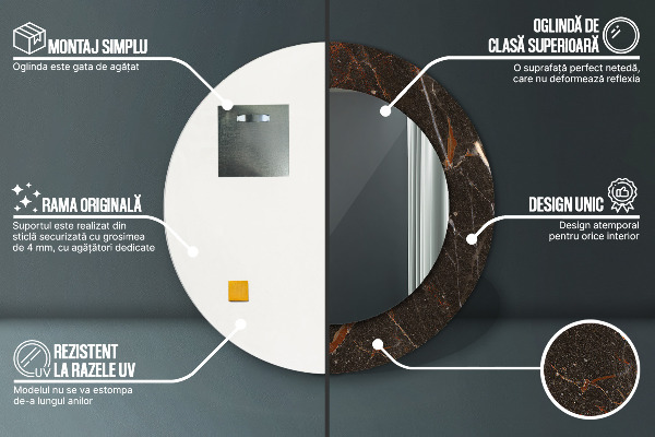 Miroir rond imprimé Marbre brun