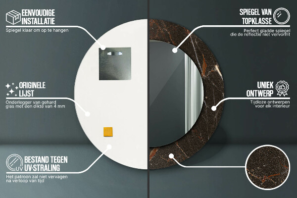 Miroir rond imprimé Marbre brun