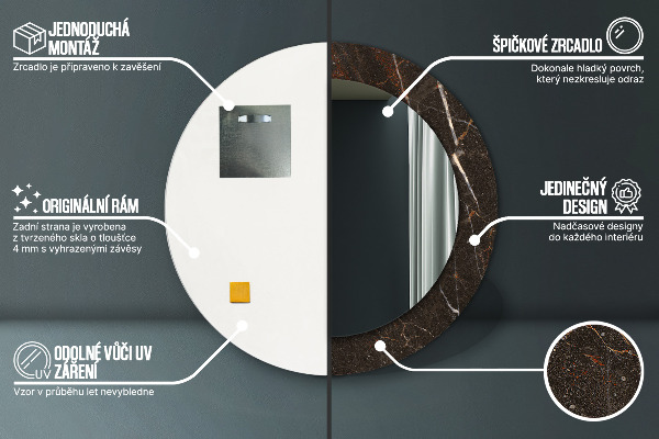 Miroir rond imprimé Marbre brun