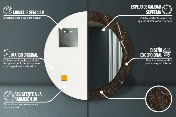 Miroir rond imprimé Marbre brun
