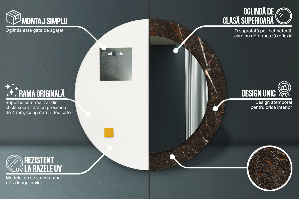 Miroir rond imprimé Marbre brun