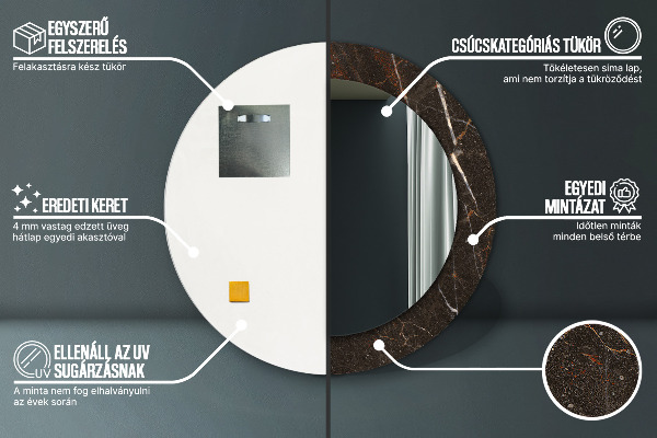 Miroir rond imprimé Marbre brun