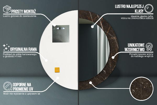 Miroir rond imprimé Marbre brun