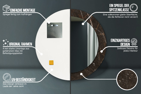 Miroir rond imprimé Marbre brun
