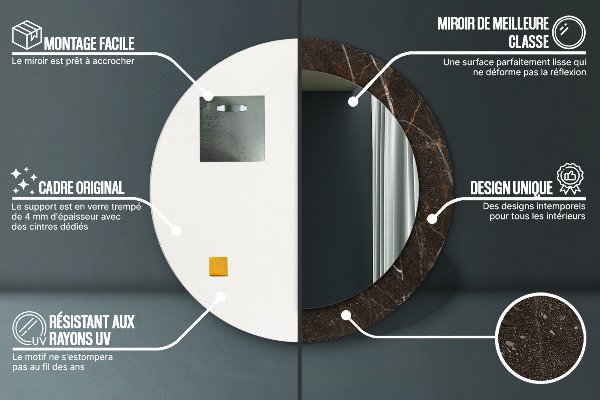 Miroir rond imprimé Marbre brun