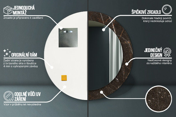 Miroir rond imprimé Marbre brun