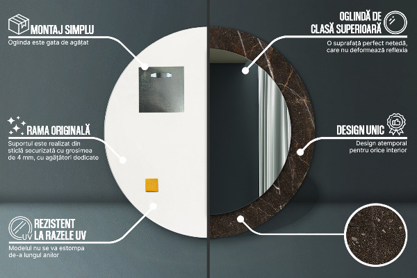 Miroir rond imprimé Marbre brun