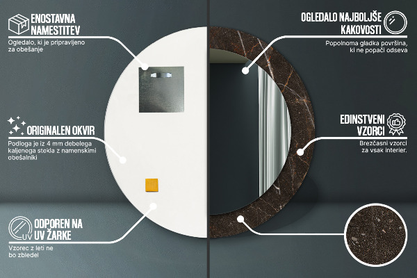 Miroir rond imprimé Marbre brun