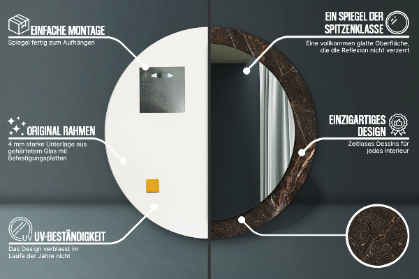 Miroir rond imprimé Marbre brun