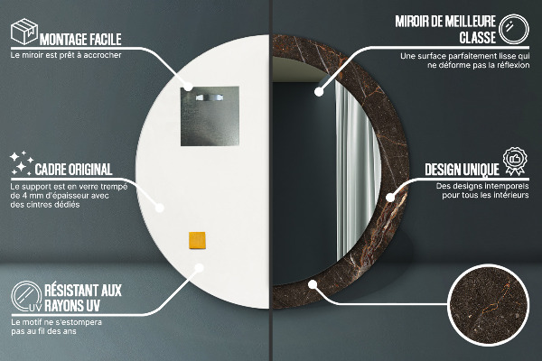 Miroir rond imprimé Marbre brun