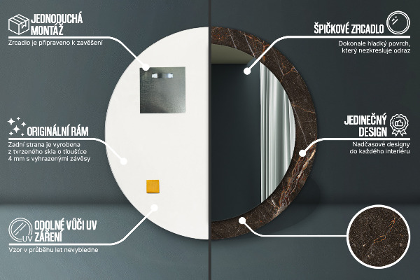 Miroir rond imprimé Marbre brun