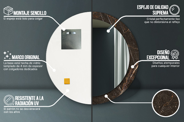 Miroir rond imprimé Marbre brun