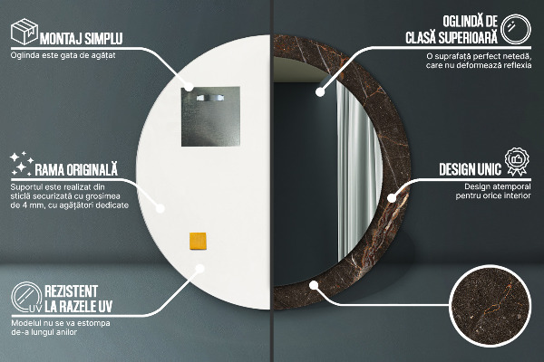 Miroir rond imprimé Marbre brun