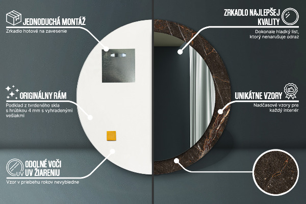 Miroir rond imprimé Marbre brun
