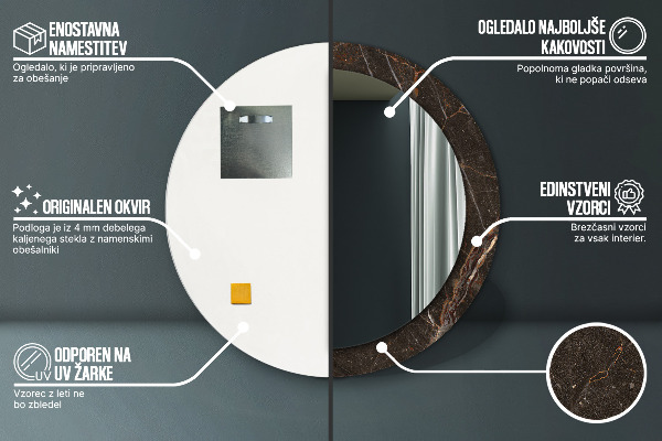 Miroir rond imprimé Marbre brun