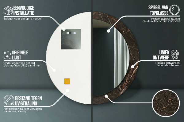 Miroir rond imprimé Marbre brun