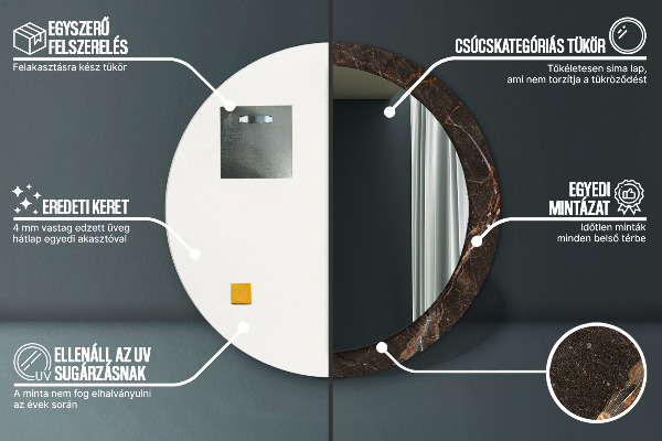 Miroir rond imprimé Marbre brun