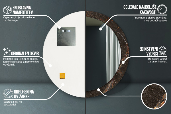 Miroir rond imprimé Marbre brun