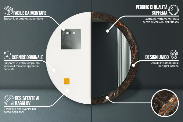 Miroir rond imprimé Marbre brun