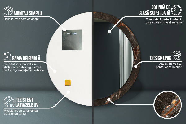 Miroir rond imprimé Marbre brun