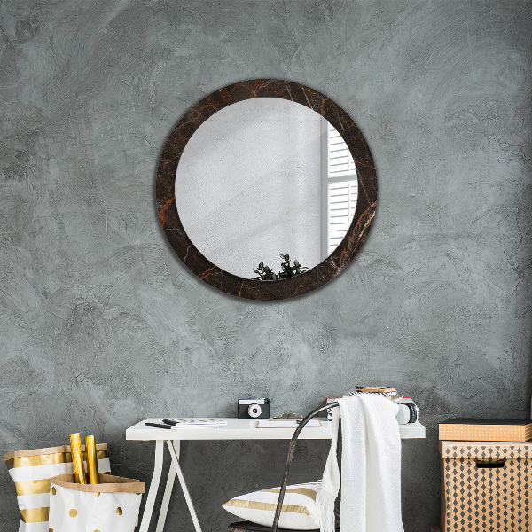 Miroir rond imprimé Marbre brun