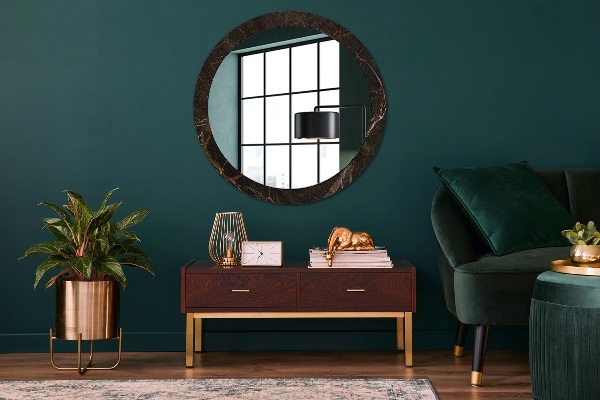 Miroir rond imprimé Marbre brun