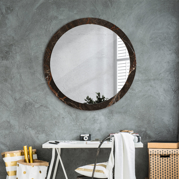 Miroir rond imprimé Marbre brun