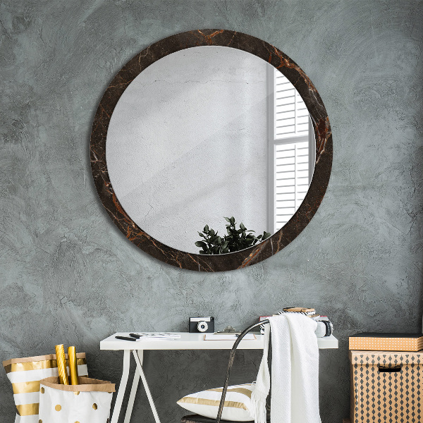 Miroir rond imprimé Marbre brun