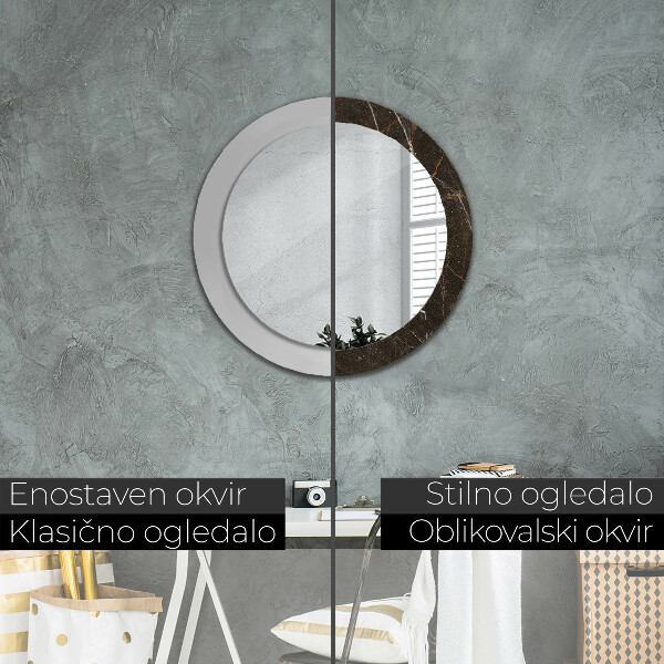 Miroir rond imprimé Marbre brun