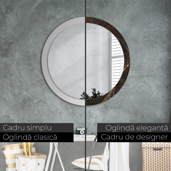 Miroir rond imprimé Marbre brun