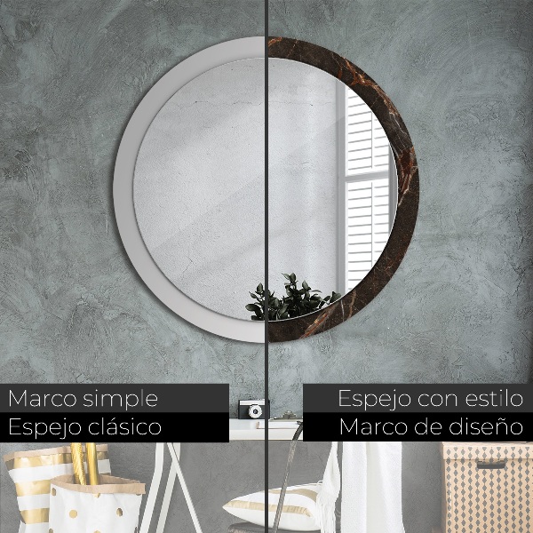 Miroir rond imprimé Marbre brun