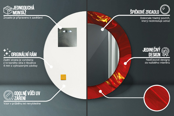 Miroir rond imprimé Marbre rouge