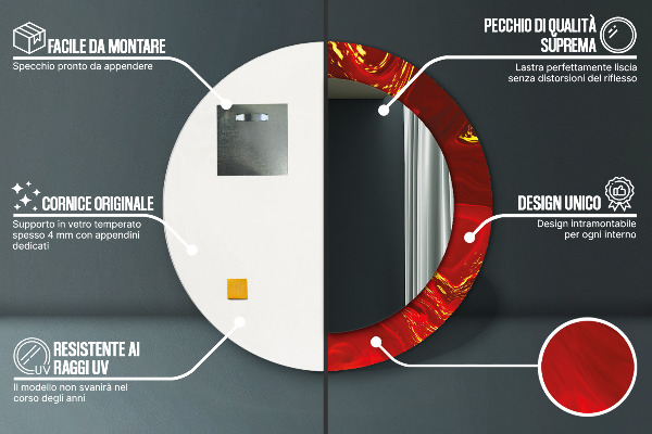 Miroir rond imprimé Marbre rouge