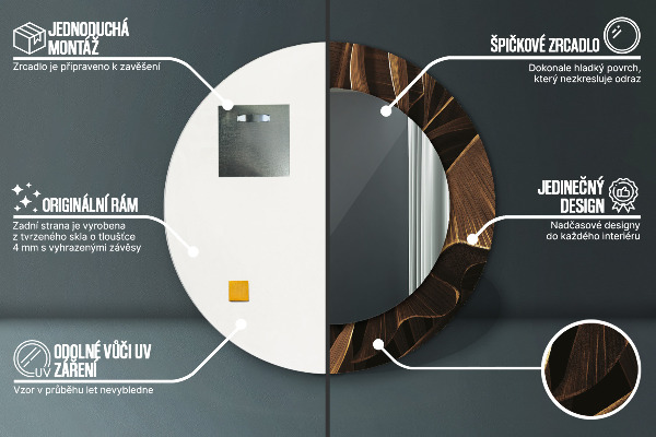 Miroir rond avec décoration Feuilles de bananes brunes