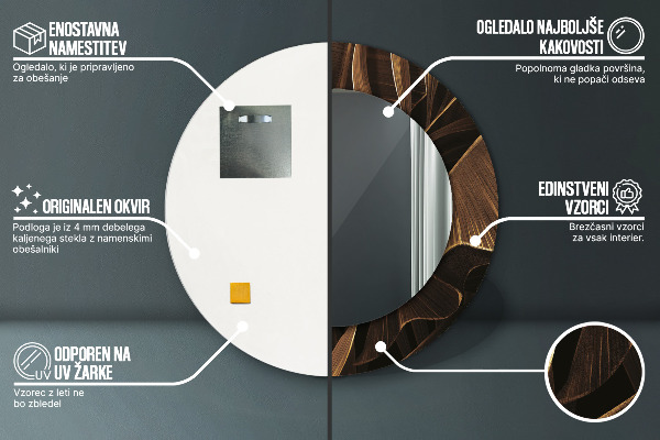 Miroir rond avec décoration Feuilles de bananes brunes
