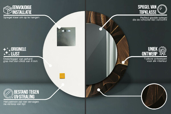 Miroir rond avec décoration Feuilles de bananes brunes