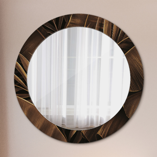 Miroir rond avec décoration Feuilles de bananes brunes