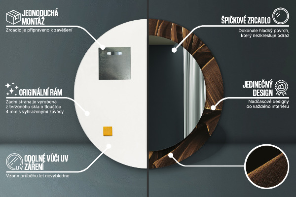 Miroir rond avec décoration Feuilles de bananes brunes